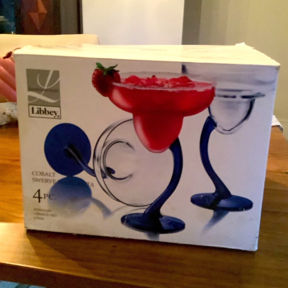Vintage set of four cobalt blue Libby Bravura margarita glasses